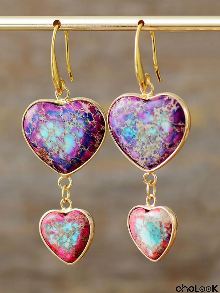 Heart Shape Imperial Jasper Dangle Earrings