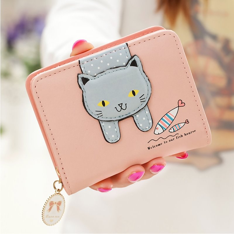 Women Cute Cat Wallet Small Zipper Girl Wallet Brand Designed Pu Leather Women Coin Purse Female Card Holder Wallet Billetera US Mall Lifes