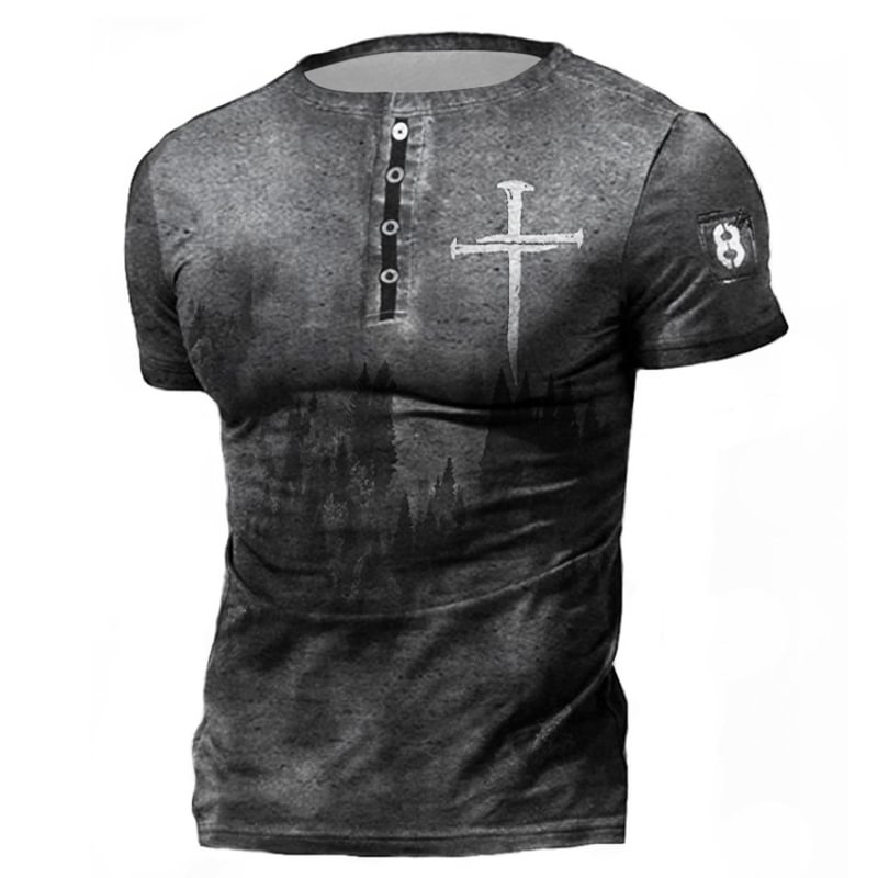 Men's Retro Printed Short Sleeve Round Neck T-shirt