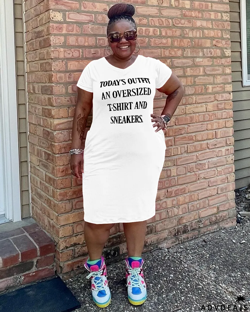 Plus Size Letter Print V Neck Short Sleeve T Shirt Dress