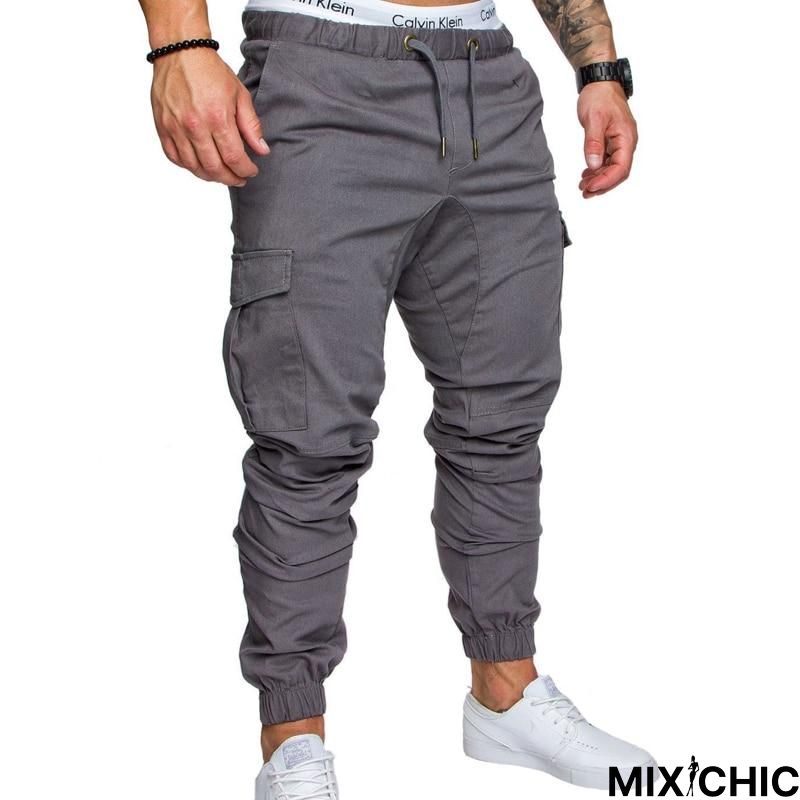Men Casual Joggers Solid Color Pants Cotton Elastic Long Trousers