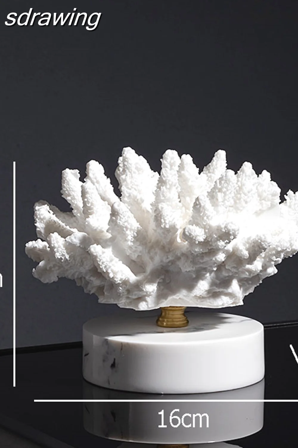 sdrawing White Simulation Coral Decoration Marble Base Exquisite Resin Coral Crafts Living Room Countertop Decoration Wedding Gift