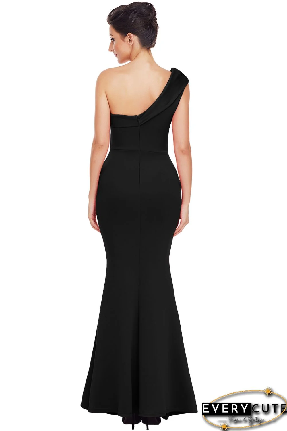 Black Sexy One Shoulder Ponti Gown