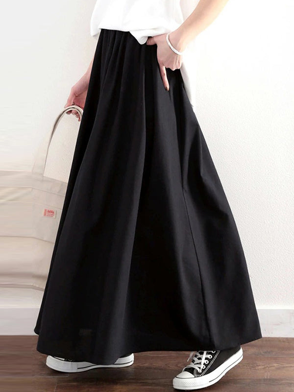 A-Line High Waisted Elasticity Pleated Solid Color Skirts Bottoms main image 1