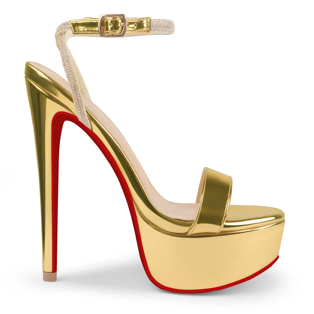 145mm Open Toe Platform Sandals Ankle Strap High Heel Matte Red Bottom Summer Shoes-MERUMOTE