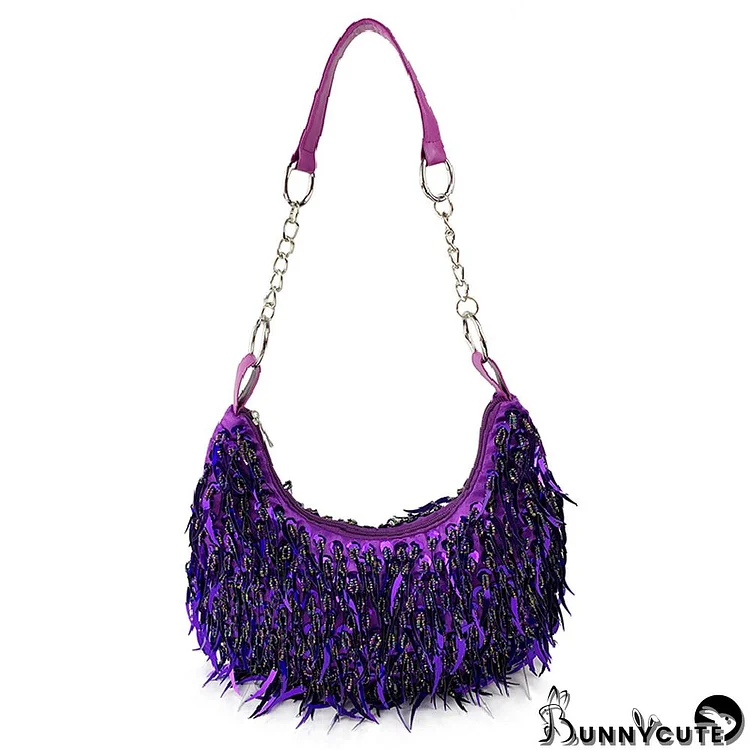 Purple Casual Solid Patchwork Beaded Bags