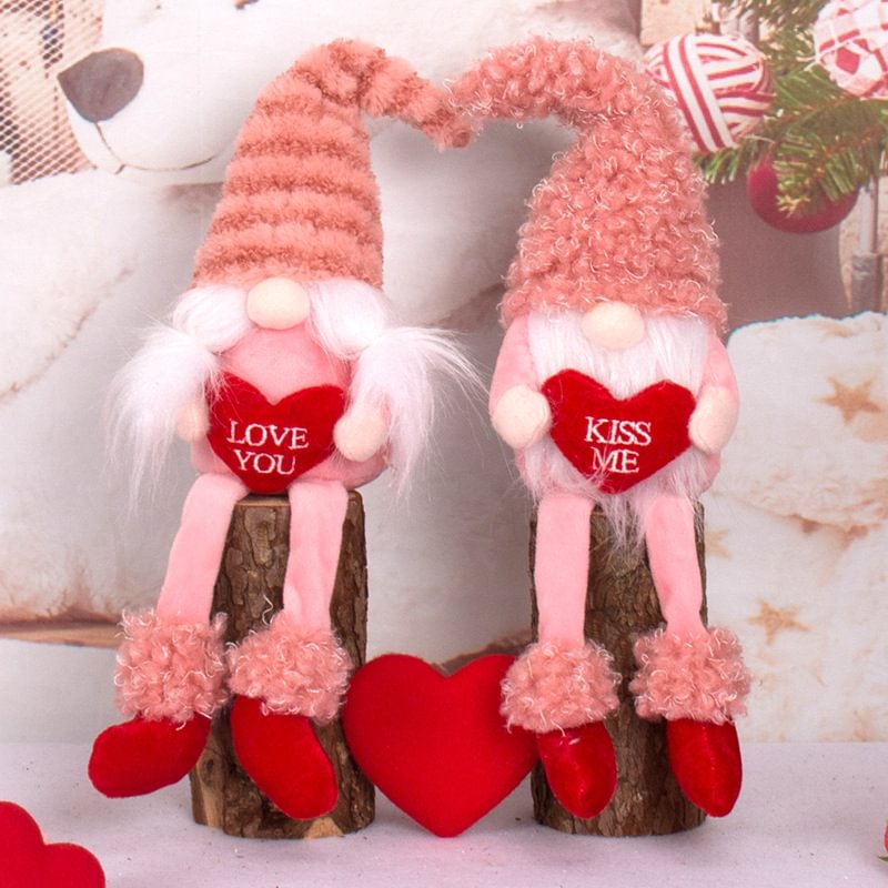 Pink Plush Gnomes Ornaments Valentine's Day Decorations