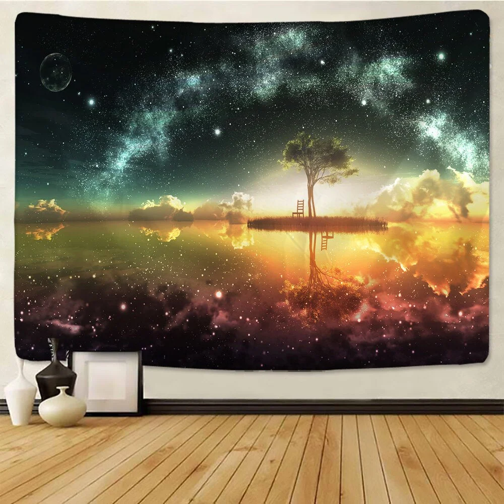 Night Scenic Tapestry Wall Hanging Decor Star Plant Printed Carpet Home Decor Hanging Living Printing Wall Tapestry