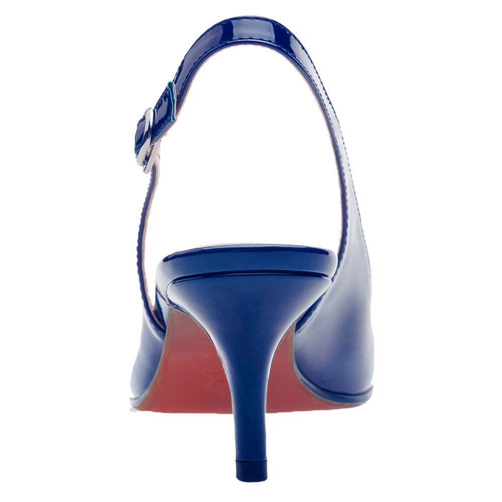 2.36" Women's Pointed Toe Slingback Red Bottom Shoes Kitten Heel Pumps Patent-MERUMOTE