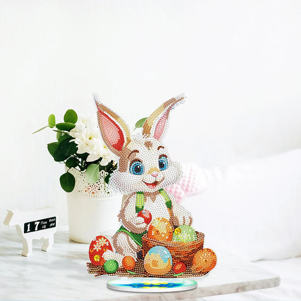 DIY Easter Egg Bunny Acrylic Single Sided Diamond Painting Desktop Ornaments Kit for Office Desktop Decor