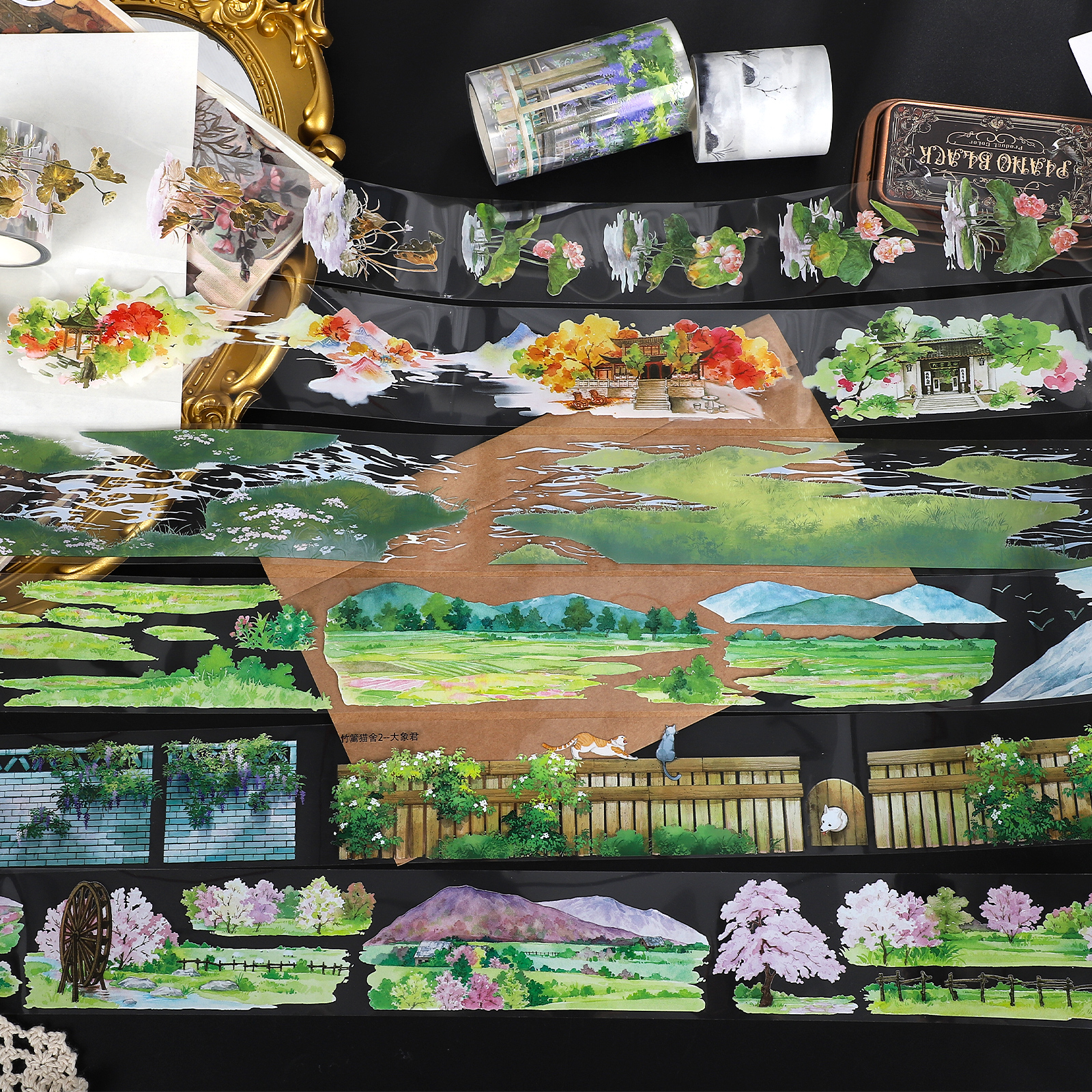 PET 테이프 - 500cm 빈티지 고대 식물 꽃 건축 조경 재료 콜라주