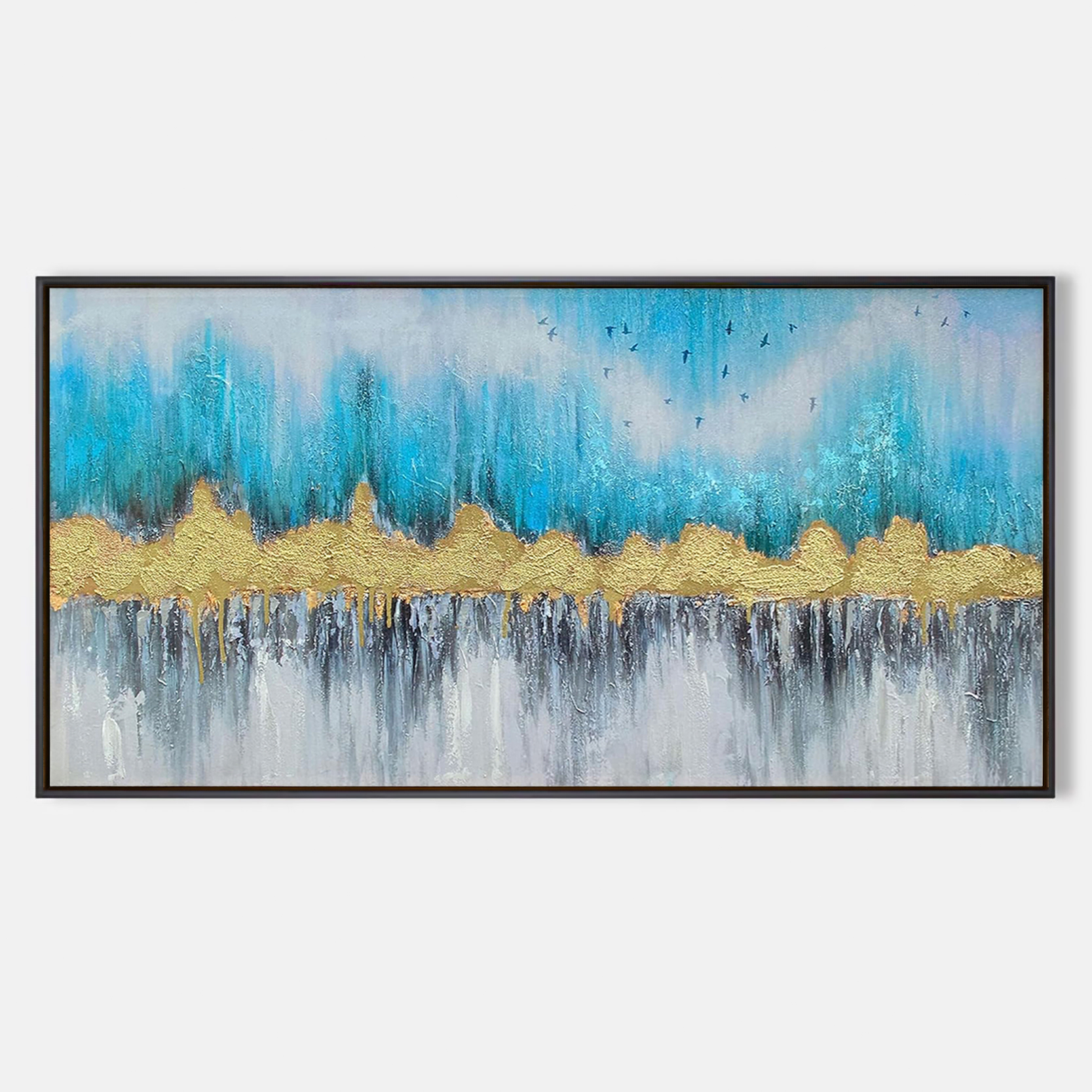 Arabelart AR1553 Abstract Wall Art Blue Gold and Gray Painting Canvas Art