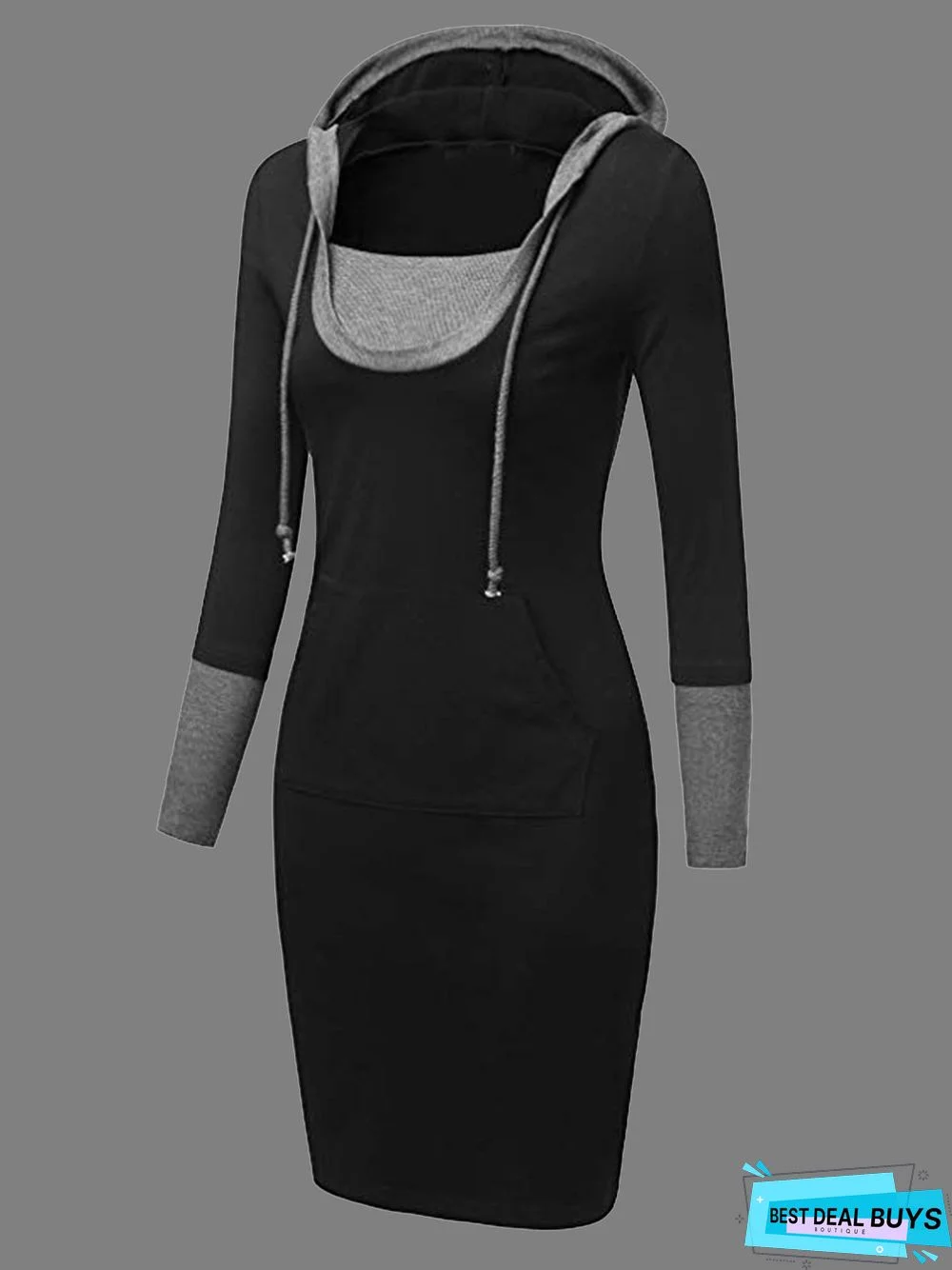 Long Sleeve Hoodie Color-Block Knitting Dress