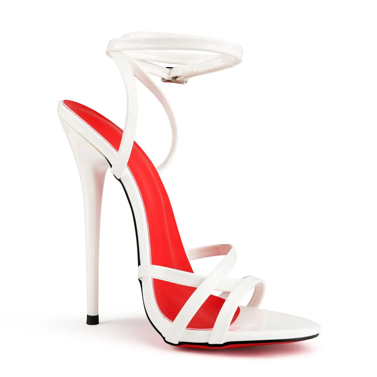 120mm/140mm/160mm Women's Patent Crisscross Strap Red Bottom Stiletto Heels Super High Heel Evening Sandals-MERUMOTE