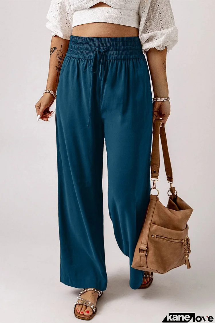 Drawstring Elastic Waist Casual Wide Leg Pants