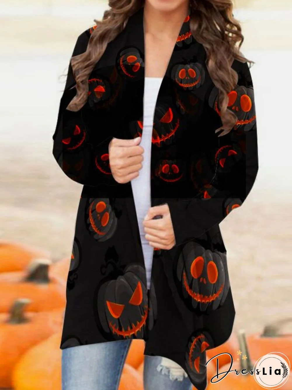 Casual Long Sleeve Plus Size Printed Cardigan