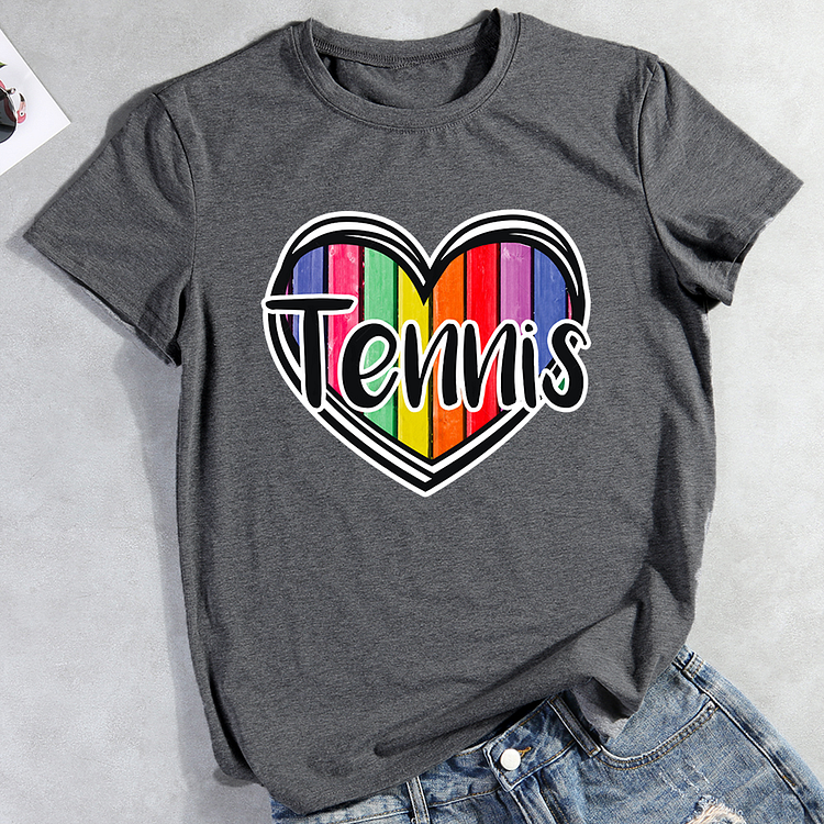 Rainbow Heart Tennis T-Shirt Tee-Annaletters