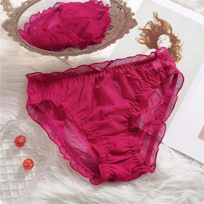 Women Panties Sexy Underwear Female Perspective Lingerie Black/Wine/Purple Solid Color Briefs Women's Pantys Underpants Ruffle