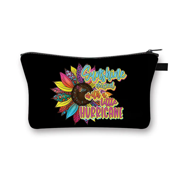 Women Polyester Sunflower Print Makeup Bag Small Zipper Bag (06381)