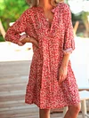 Rose Casual Floral V Neck Weaving Dress for Women