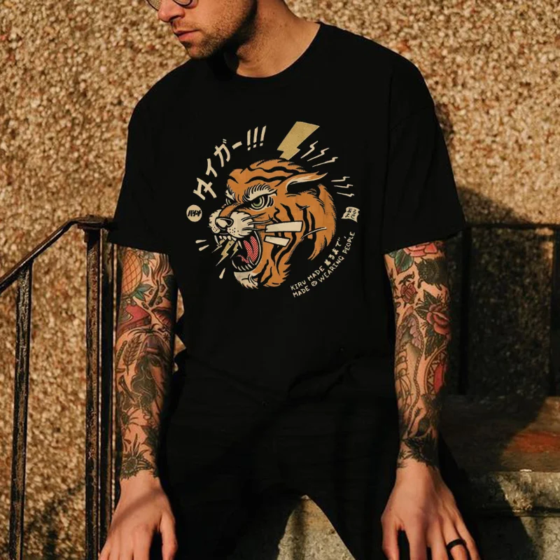 Tiger letter print loose T-shirt designer -  