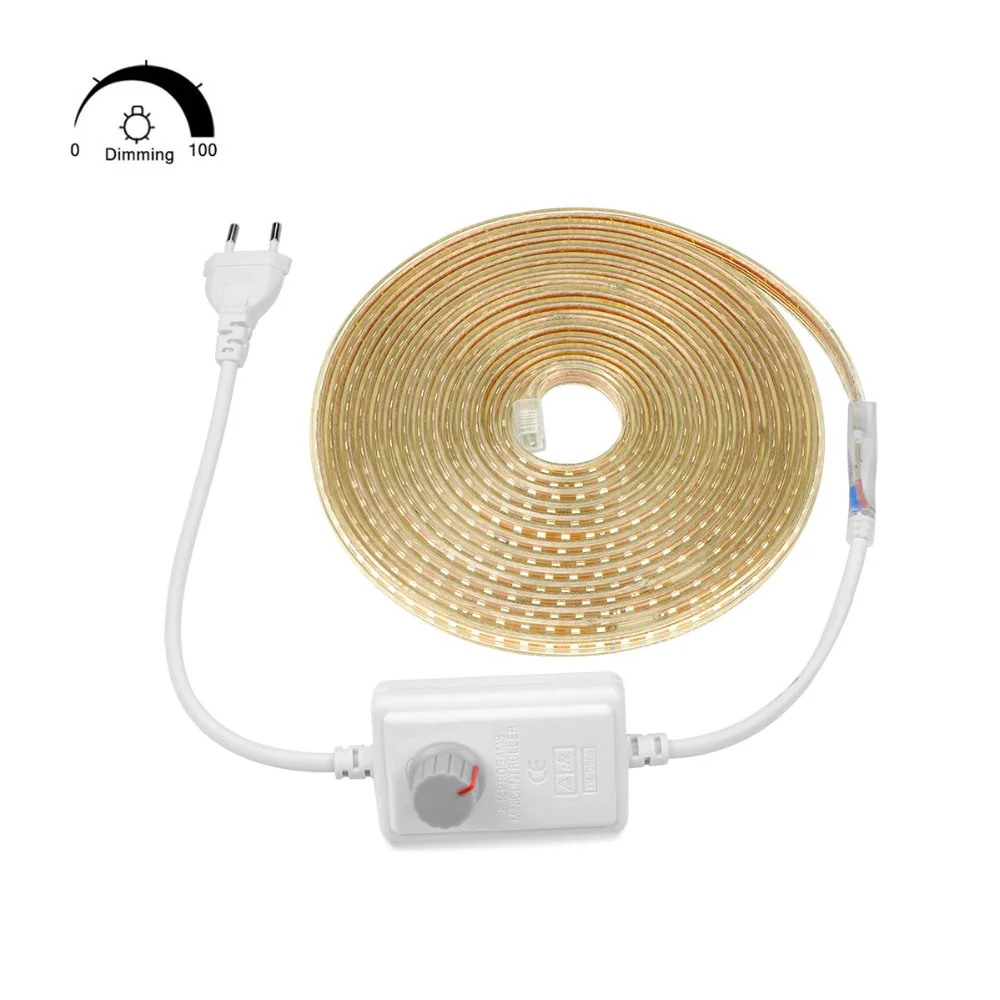 Super Bright SMD2835 Dimmable 220V LED Strip Light 1M/5M/10M/15M/20M/25M Kitchen Outdoor Garden Lamp Tape with EU Plug
