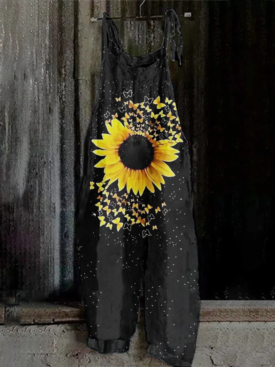 Sunflower and Butterfly Print Jumpsuit