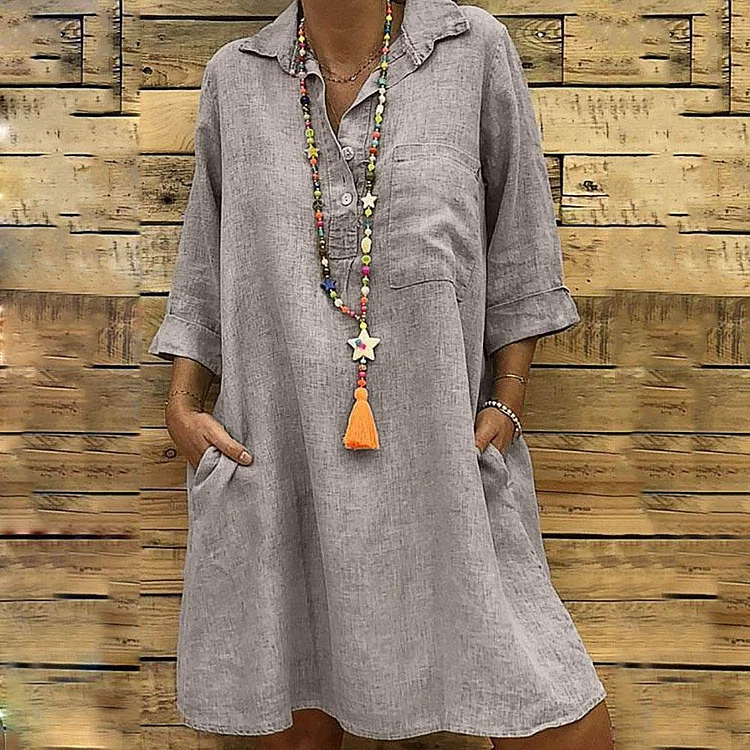 Women's plus size shirt fashion three-quarter sleeve shirt dress