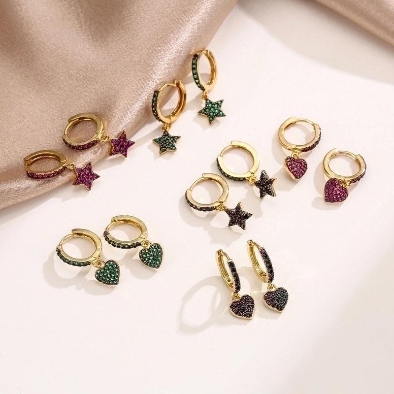 Fashion Heart Plating Copper Zircon Copper Earrings