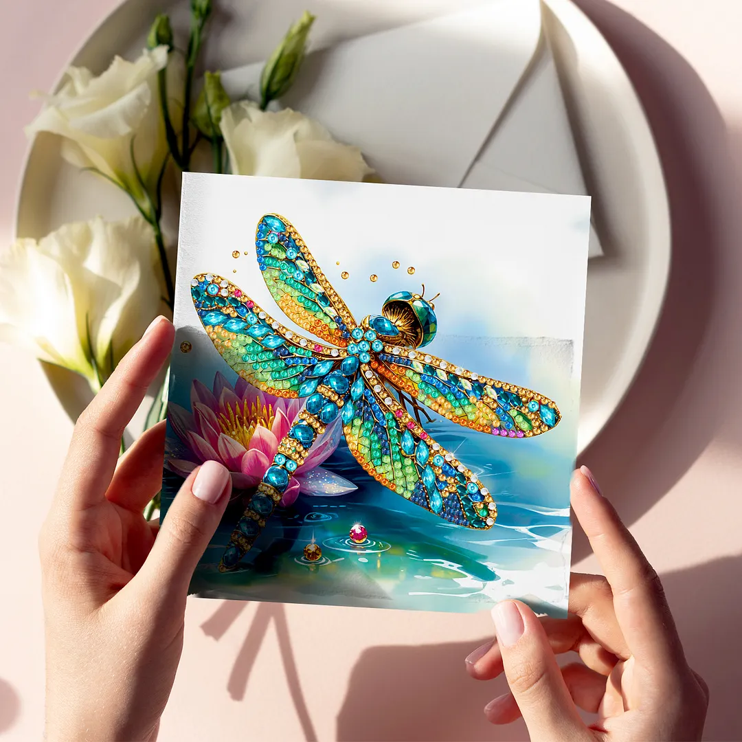 6pcs Dragonfly DIY Diamond Painting Greeting Card Kits with Envelopes Diamond Art Greeting Cards Diamond Art Cards Kits for Adults DIY Crafts Family Friend Gifts