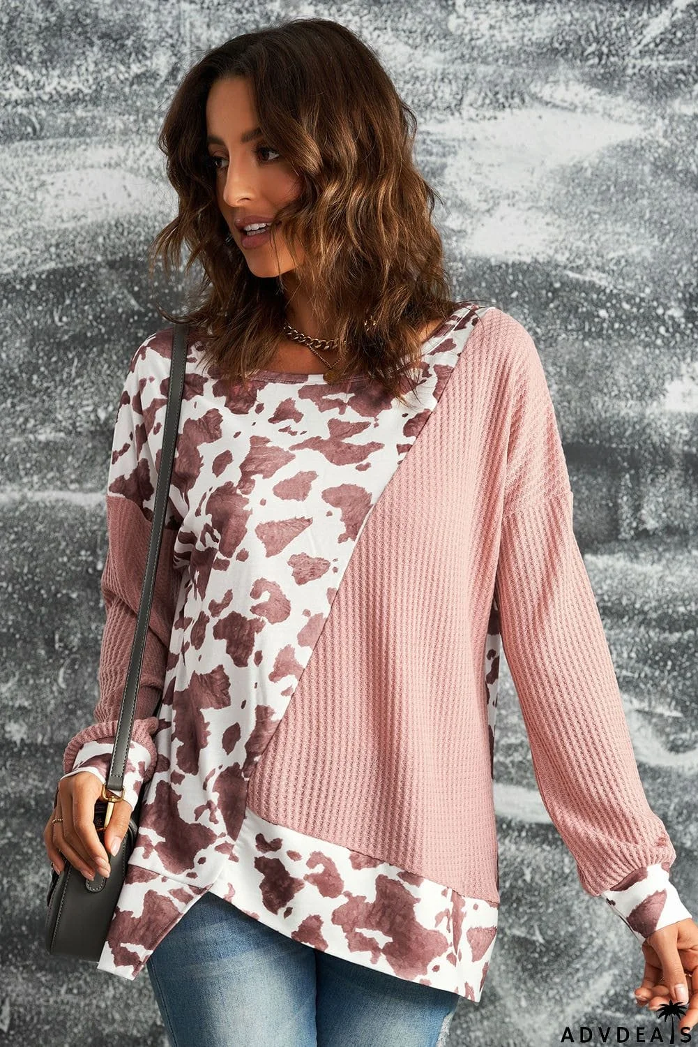 Brown Cow Contrast Asymmetrical Long Sleeve Top