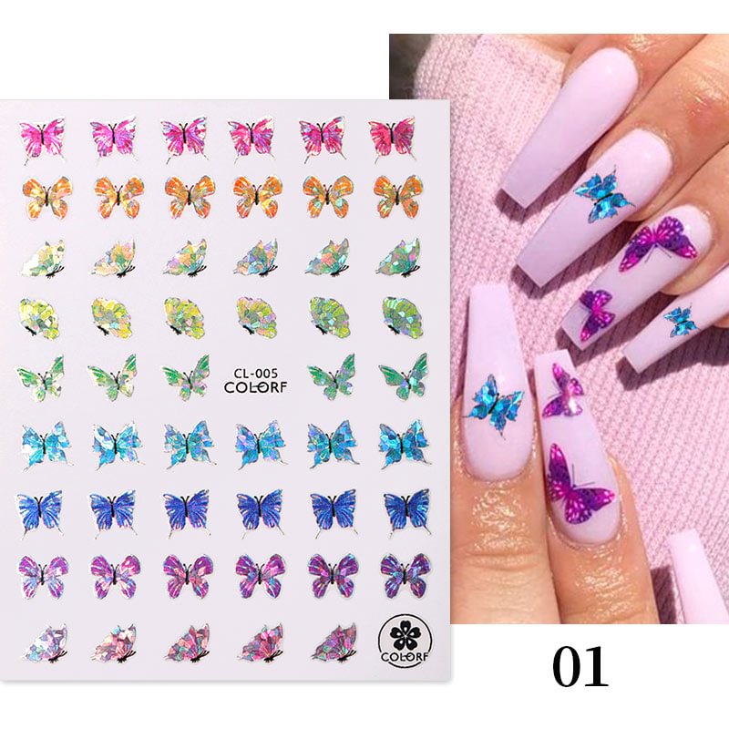 Holographics Laser Bronzing 3D Butterfly Nail Art Stickers Adhesive Sliders DIY Nail Transfer Decals Foils Wraps Decoration