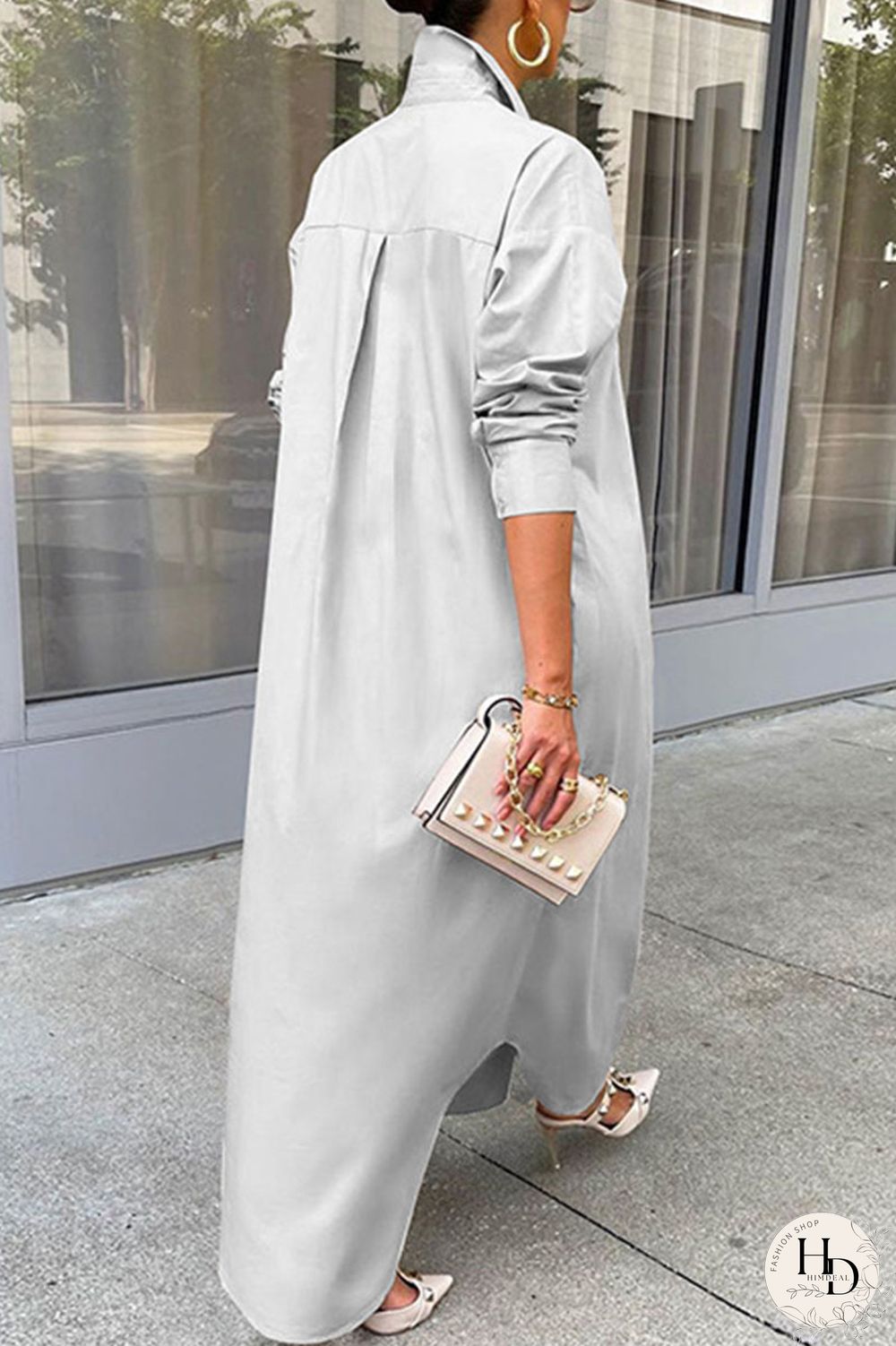 Khaki Casual Solid Patchwork Buckle Turndown Collar Tops