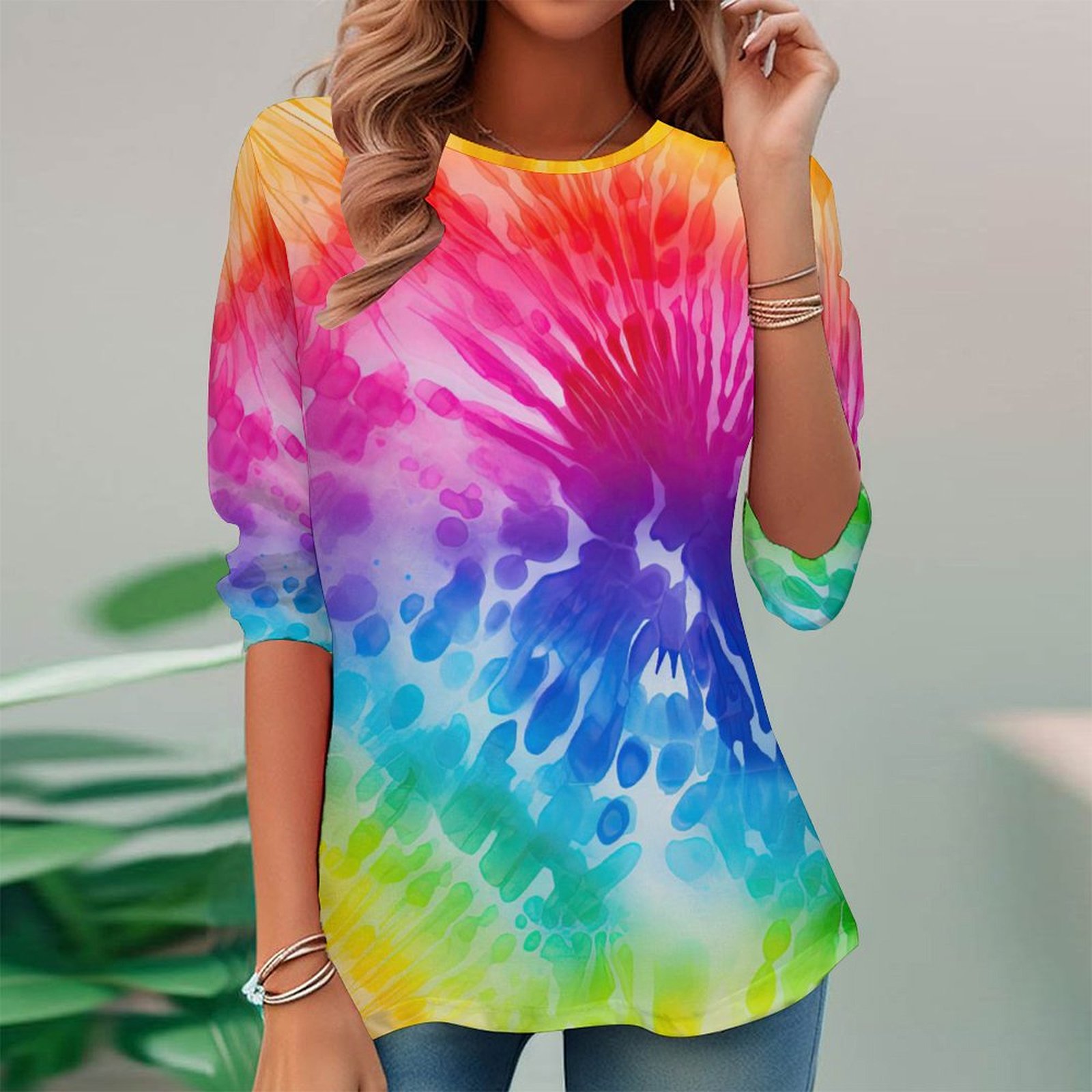 Women Long Sleeve V-neck Graphic Floral Printed Top