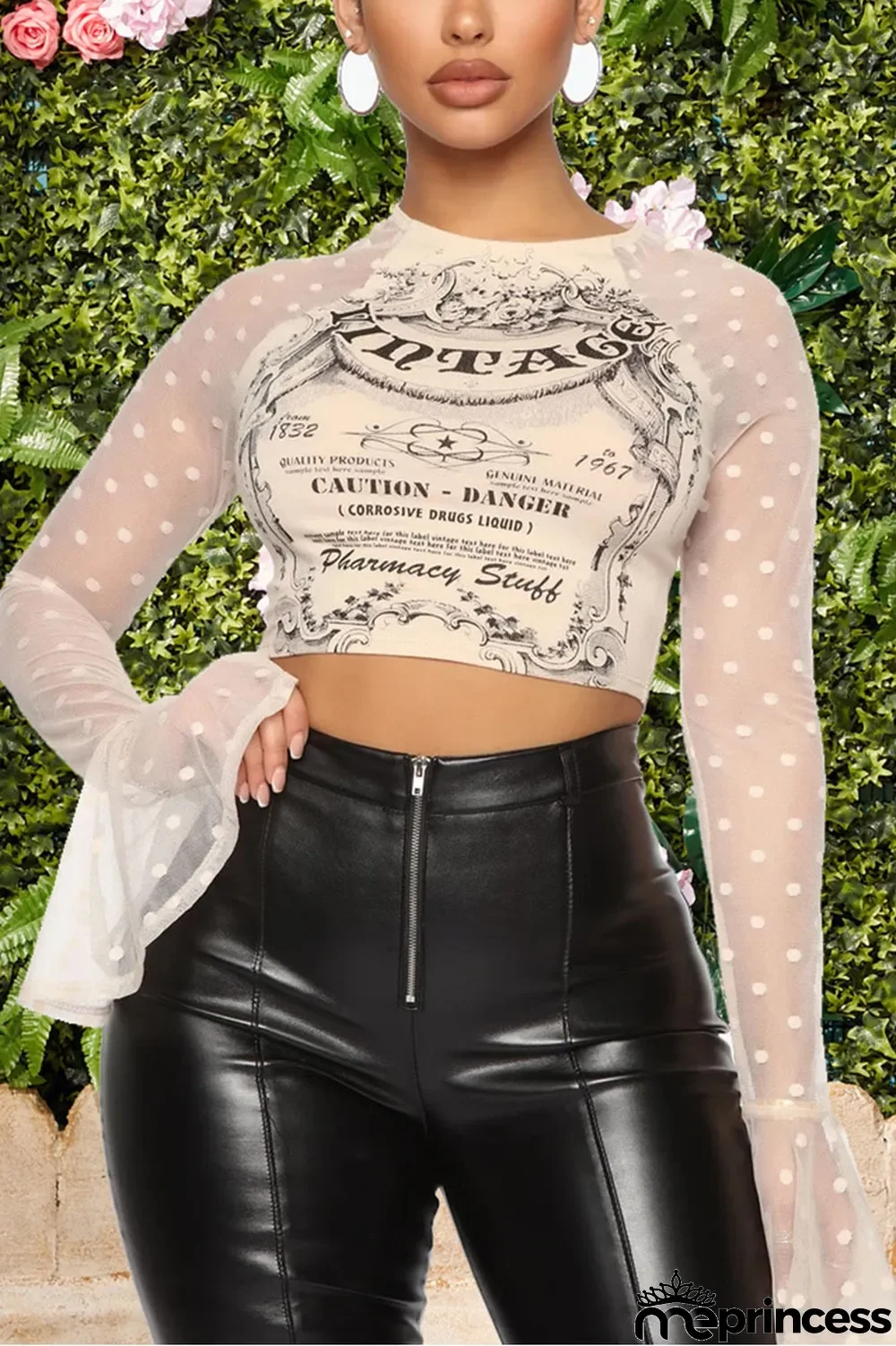 Apricot British Style Print Split Joint O Neck Tops
