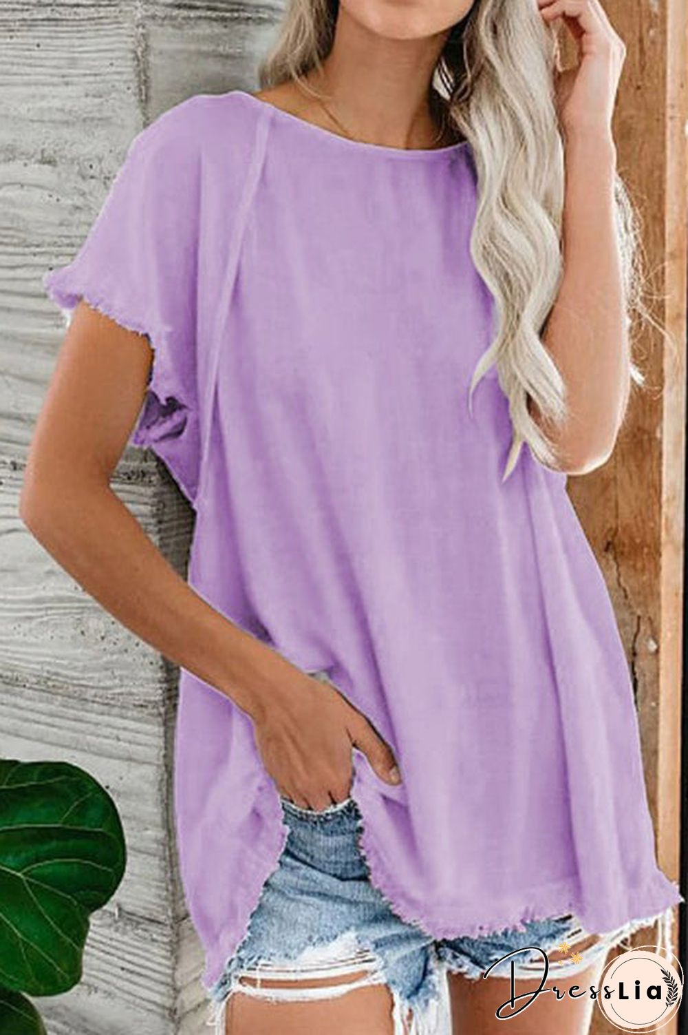 Raw Edge O Neck Short Sleeve T Shirt