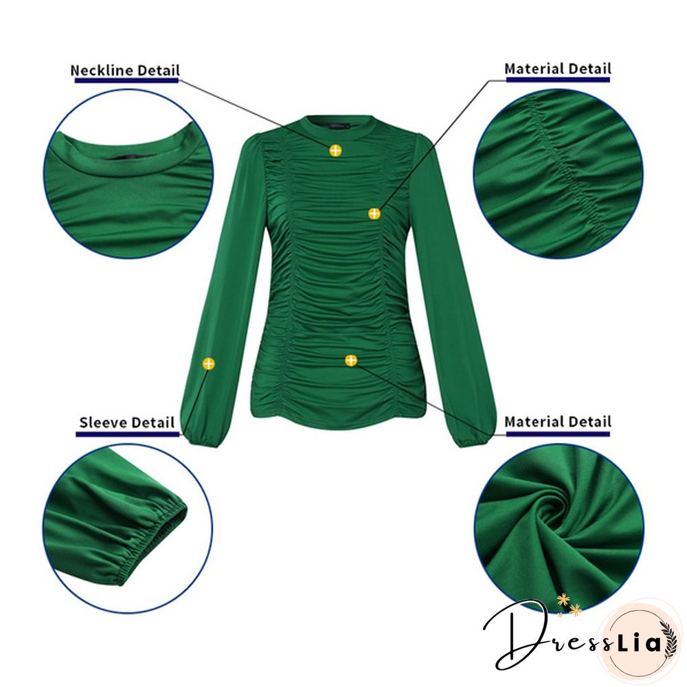 Blouses For Women Fashion Casual Long Sleeve neck fitted ruched elegant blouse