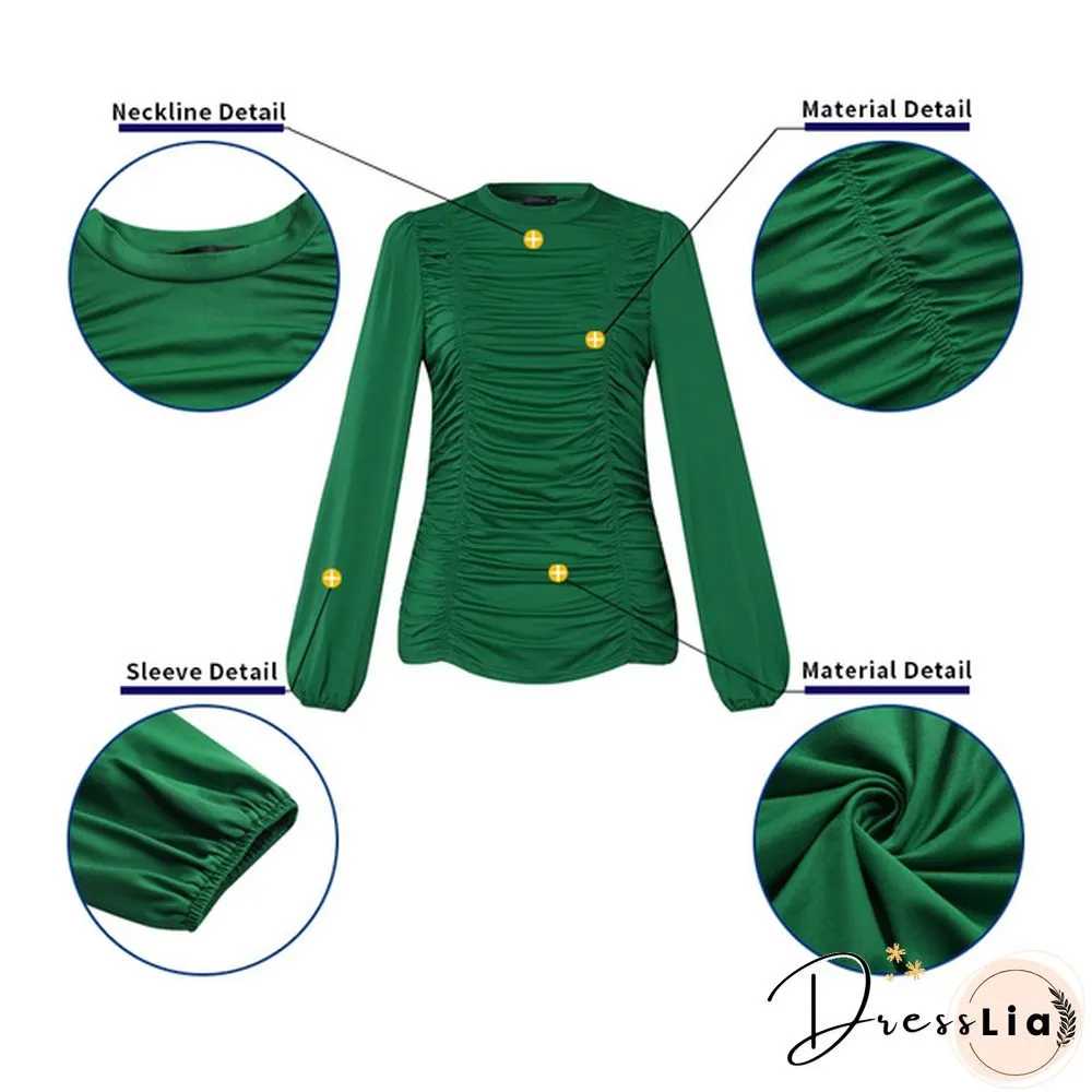 Blouses For Women Fashion Casual Long Sleeve neck fitted ruched elegant blouse