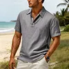 Men's Vintage Linen Casual Beach Vacation Short-Sleeve Polo Collar Shirt by Inlyline