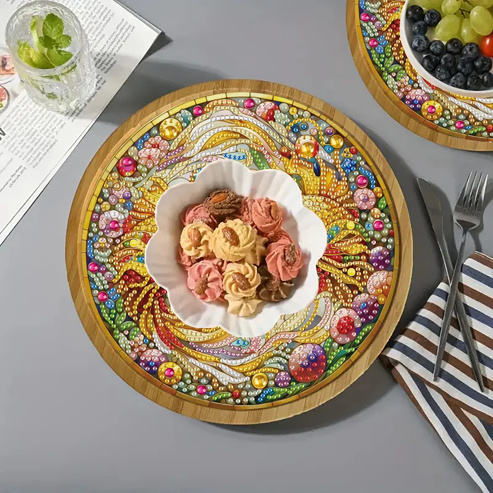 DIY Diamond Painting Kit Round Wooden Tray Diamond Painting Tray for Home (Fish)