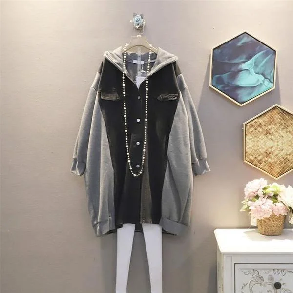 Patchwork Hit Color Dress Women Fashion New Style Temperament All Match Hooded Collar Dress