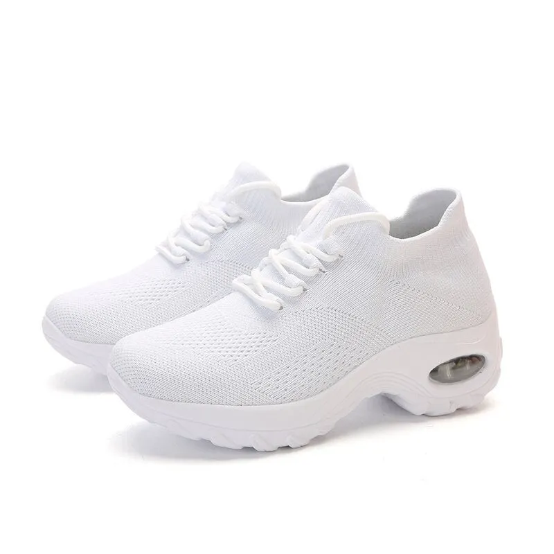 Lucyever Women's Breathable Air Cushion Sneakers Autumn 2021 Knitted Sports Shoes Woman Casual Platform Vulcanize Shoes Flats 42
