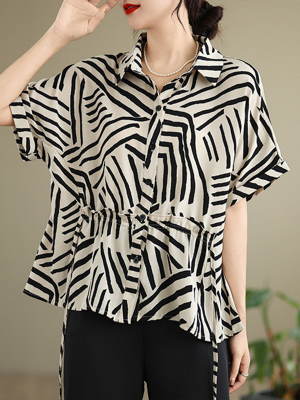 Zebra Inspired Printed Short Sleeve Shirt Collar Shirt