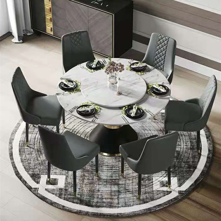 Homemys 51.18" Modern Black Marble Round Dining Table with Lazy Susan