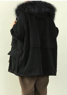 Fine black thick overcoat plus size down jacket faux fur collar winter coats