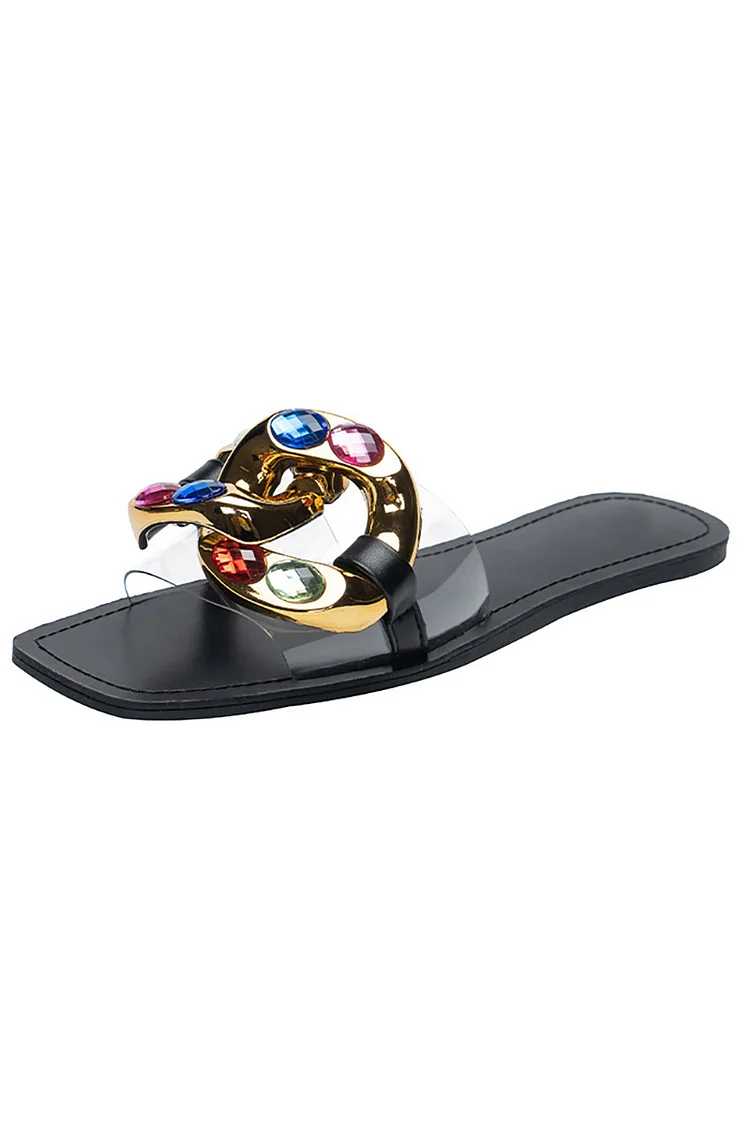 Rhinestone Alloy Buckle See Through Flat Slippers