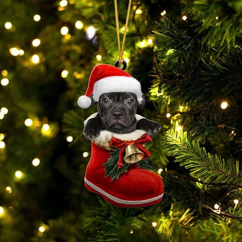 VigorDaily American Staffordshire Terrier In Santa Boot Christmas Hanging Ornament SB067