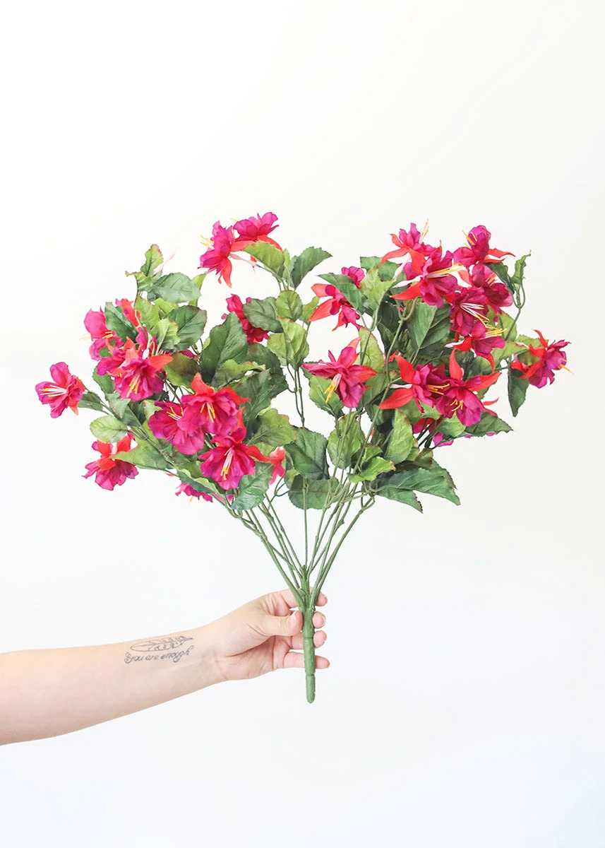 Fuchsia Faux Flower Hanging Bush - 20"