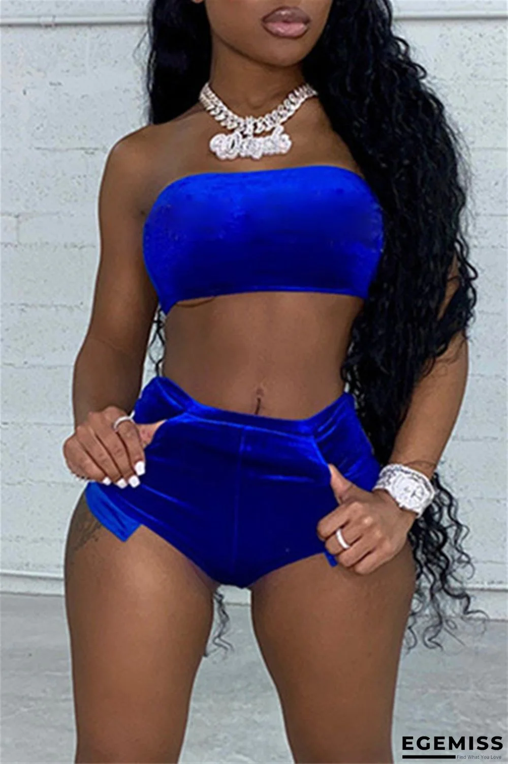 Blue Sexy Living Solid Backless Strapless Sleeveless Two Pieces | EGEMISS