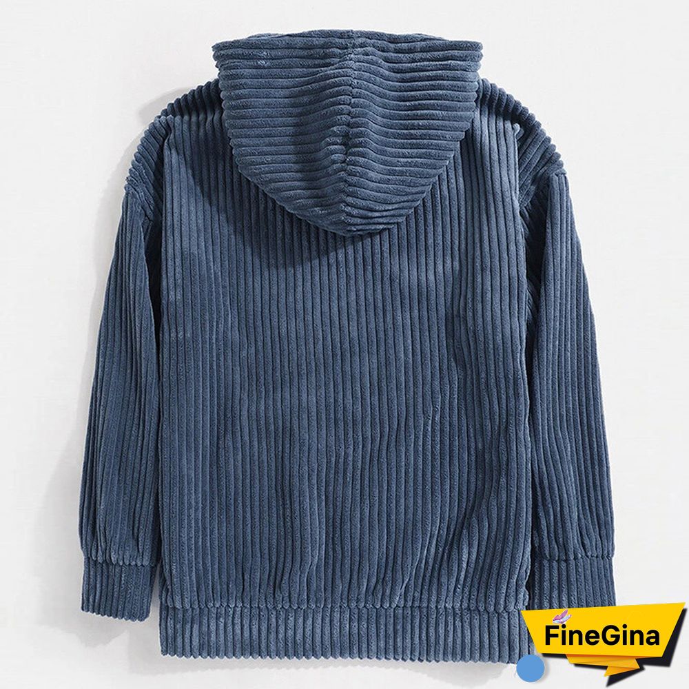 Blue Retro stripe print men's hoodie